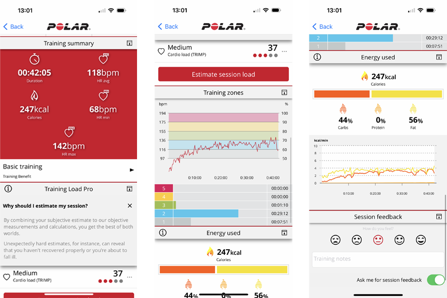 Man sieht ein getracktes Workout in der Polar Flow App.